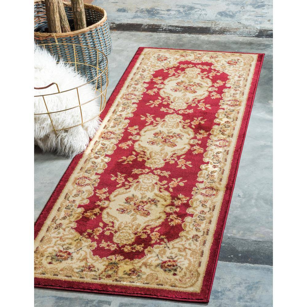 Red Medallion Synthetic Stain-Resistant Runner Rug