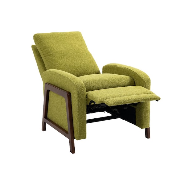 HOMEFUN Modern Olive Green Boucle Wood-Framed Adjustable Recliner Chair with Thick Cushion and Backrest