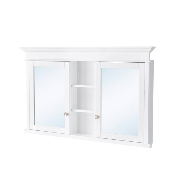 55 in. W x 32 in. H Rectangular Solid Wood Medicine Cabinet with Mirror Recessed Mount
