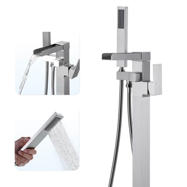 ARCORA Single Handle Free Standing Bathtub Faucet with Hand Shower in Brushed Nickel