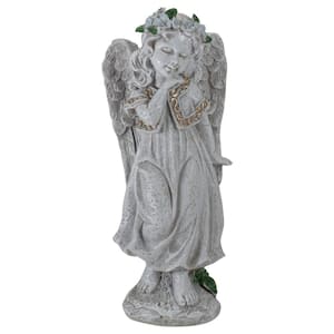 10 in. Standing Angel with Floral Crown Outdoor Garden Statue