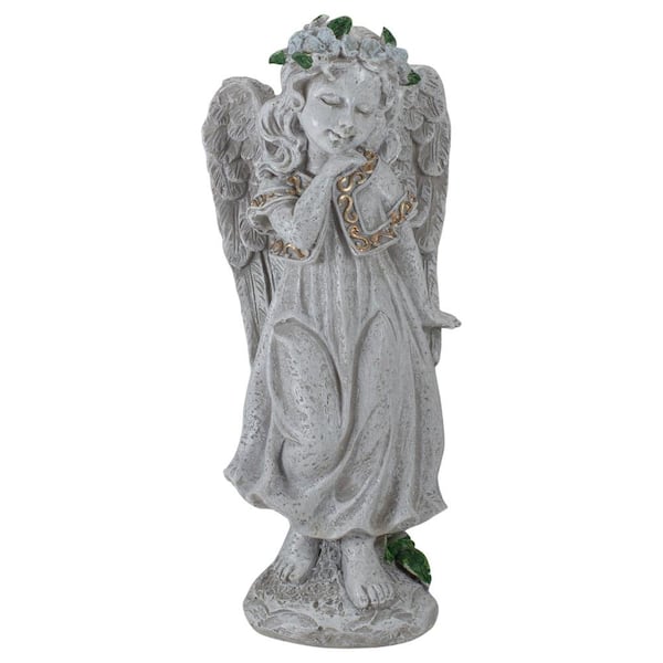 Northlight 10 in. Standing Angel with Floral Crown Outdoor Garden Statue