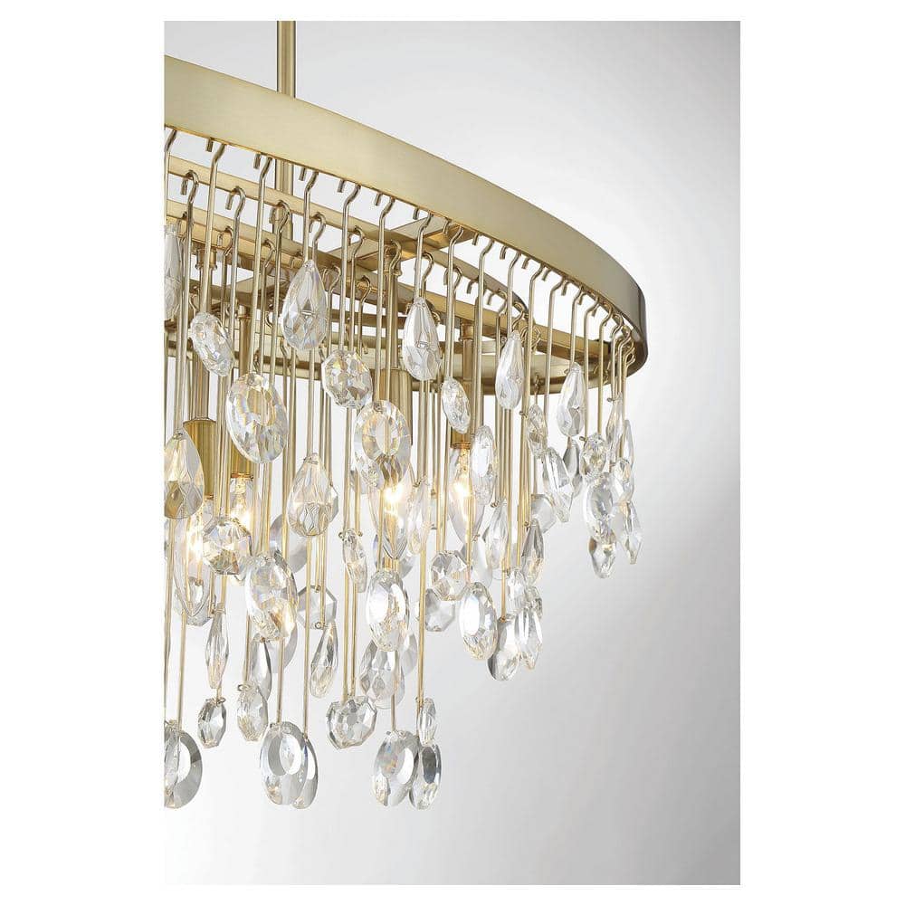 Livorno Noble Brass 8-Light Linear Chandelier with Clear Faceted Crystals
