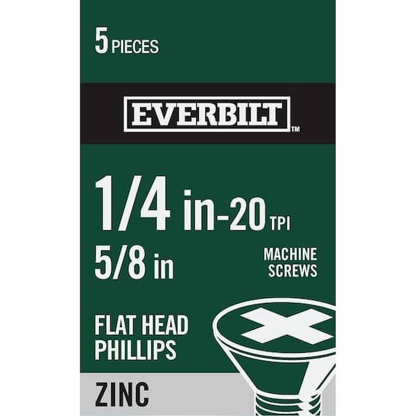Everbilt 1/4 in.-20 x 5/8 in. Phillips Flat Head Zinc Plated Machine Screw (5-Pack)