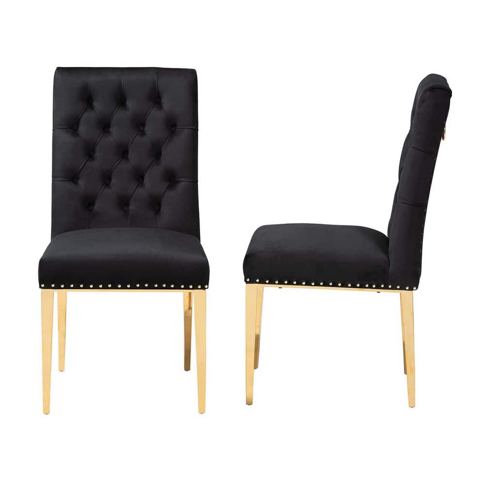 Black Velvet and Gold Upholstered Dining Side Chair Set