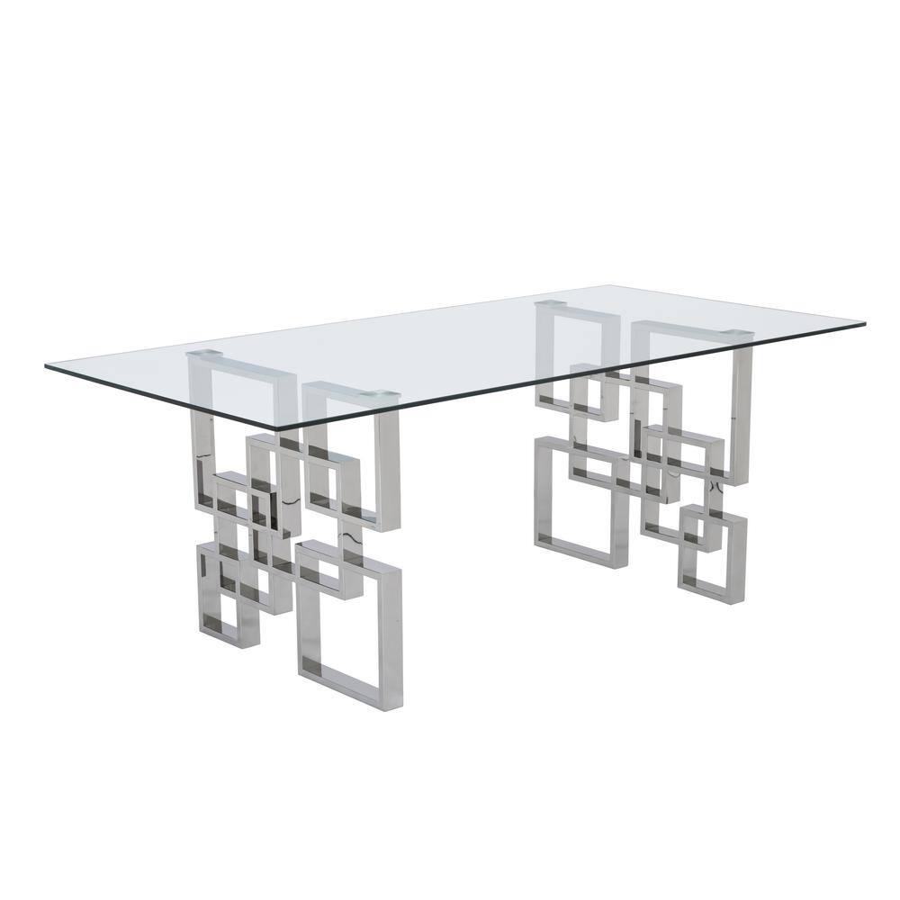 Navy Blue and Silver Glass Top Dining Set with 6 Chairs