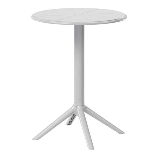 Frond and Form Modern Outdoor 23.5 in. Round Pedestal Base Poly Plastic Patio Bistro Dining Table, Gray