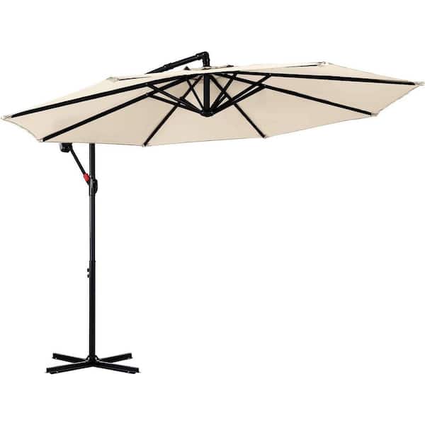 Dyiom 9 ft. Light Beige Patio Umbrellas Cantilever Umbrella Offset Hanging Umbrellas Outdoor Market Umbrella