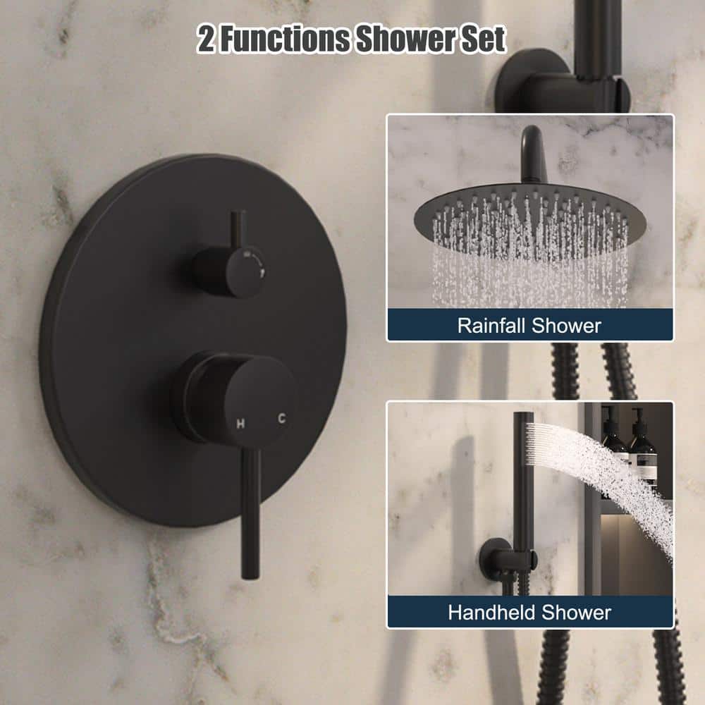 Matte Black Wall Mounted Rain Shower System with Handheld