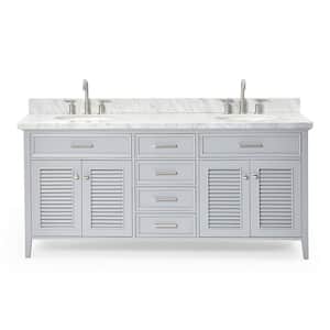 Kensington 73 in. W x 22 in. D x 36 in . H Freestanding Bath Vanity in Grey with White Marble Top