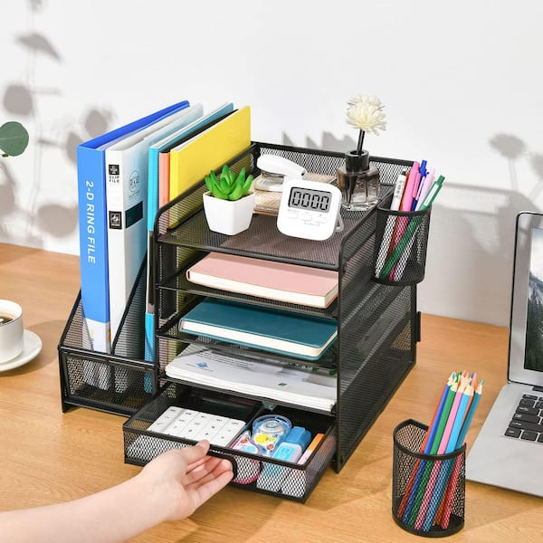 Desk Organiser PVC Document Tray With 5 Compartments Waterproof Letter Tray Paper Tray Multifunctional Magazine File Holder Office School Household Organiser System Desktop Organiser - View #5