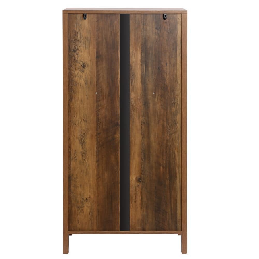 Natural Wood and Black Glass Door Curio Cabinet