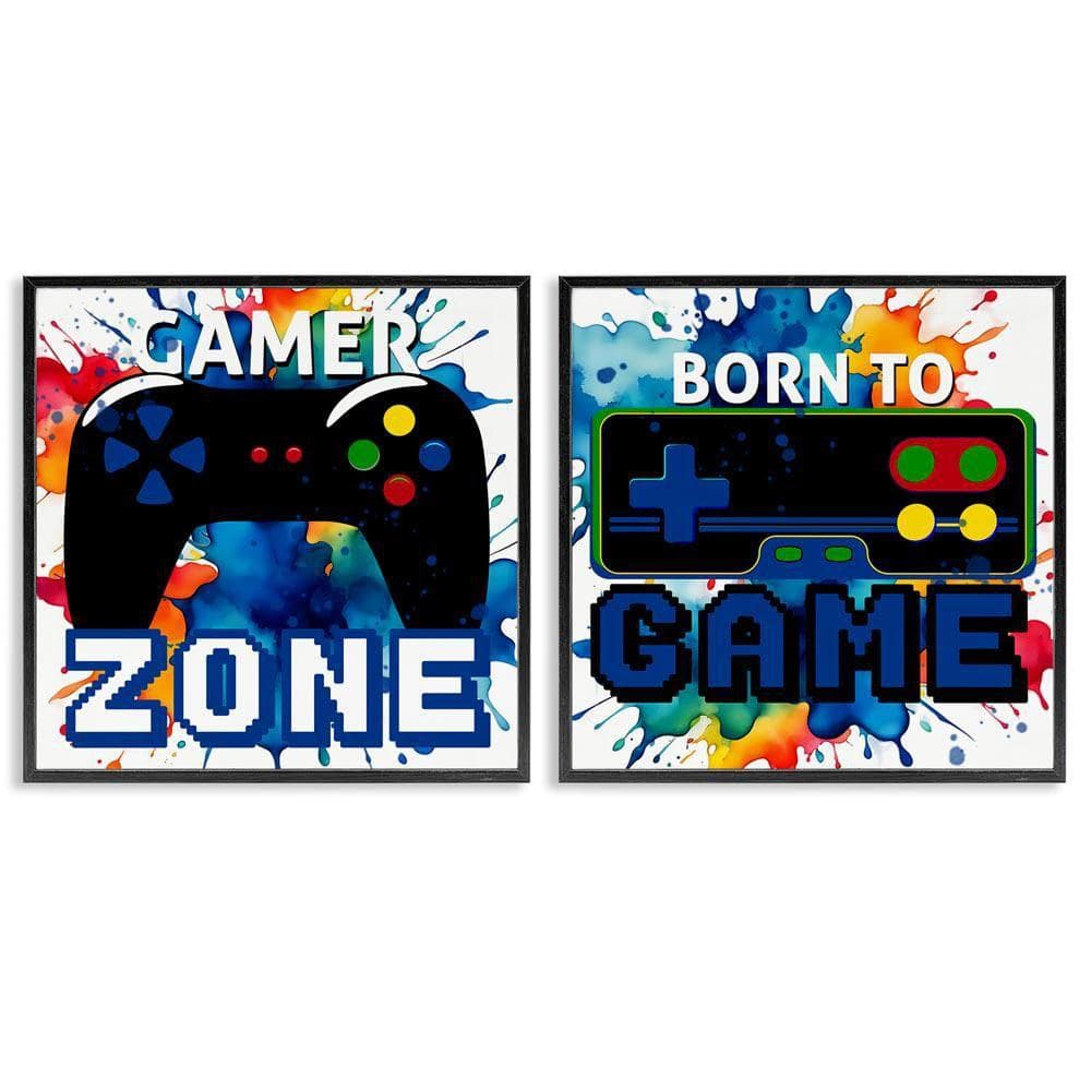 Gamer Zone on Splash by Kim Allen 2-Piece Black Framed Typography Giclee Art Print 24 in. x 24 in.