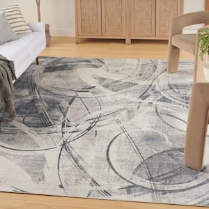 Astra Machine Washable Silver Blue 8 ft. x 10 ft. Abstract Contemporary Area Rug