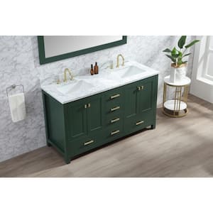 Eileen 60in.W X22in.DX35.4 in.H Bathroom Vanity in Green with Marble Stone Vanity Top in White with Double White Sink
