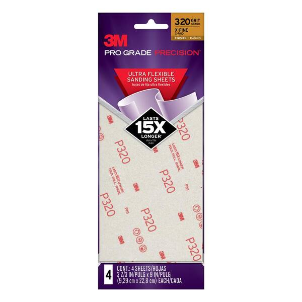 3M Pro Grade Precision 3-2/3 in. x 9 in. 320 Extra Fine Grit Ultra Flexible Sanding Sheets (4-Pack)(Case of 10)