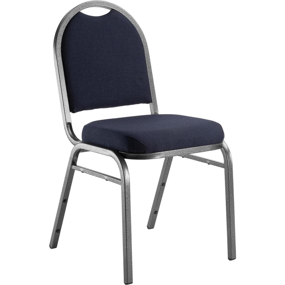 Midnight Blue Fabric and Metal Stackable Armless Side Chair