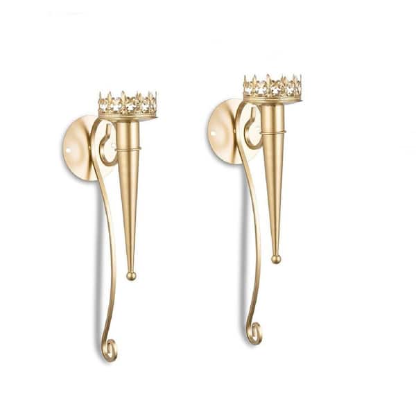 Unbranded Gold Wall Candle Sconces Set of 2, Metal Wall Sconce for Bathroom Dining Room Fireplace