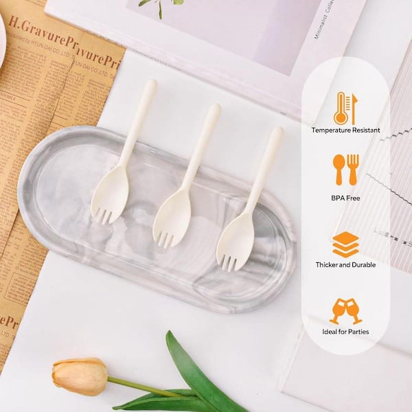 Lynzavix White White Disposable Plastic Sporks Disposable