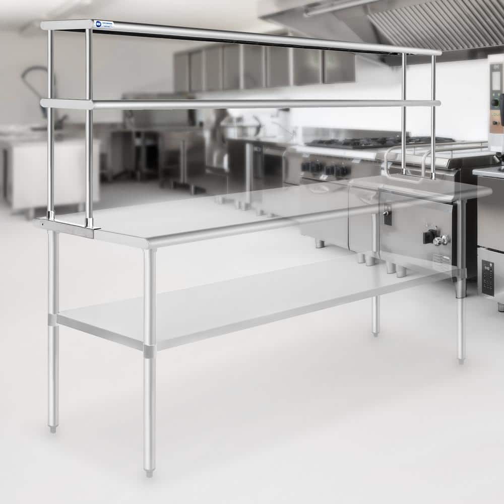 72" Satin Stainless Steel 2-Tier Overshelf for Prep Tables