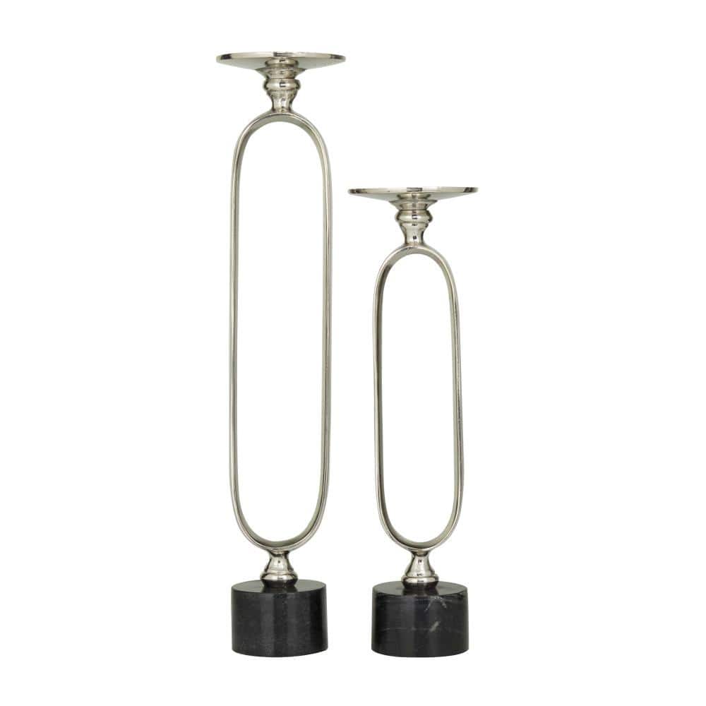 Silver and Black Aluminum Marble Tabletop Candlestick Set