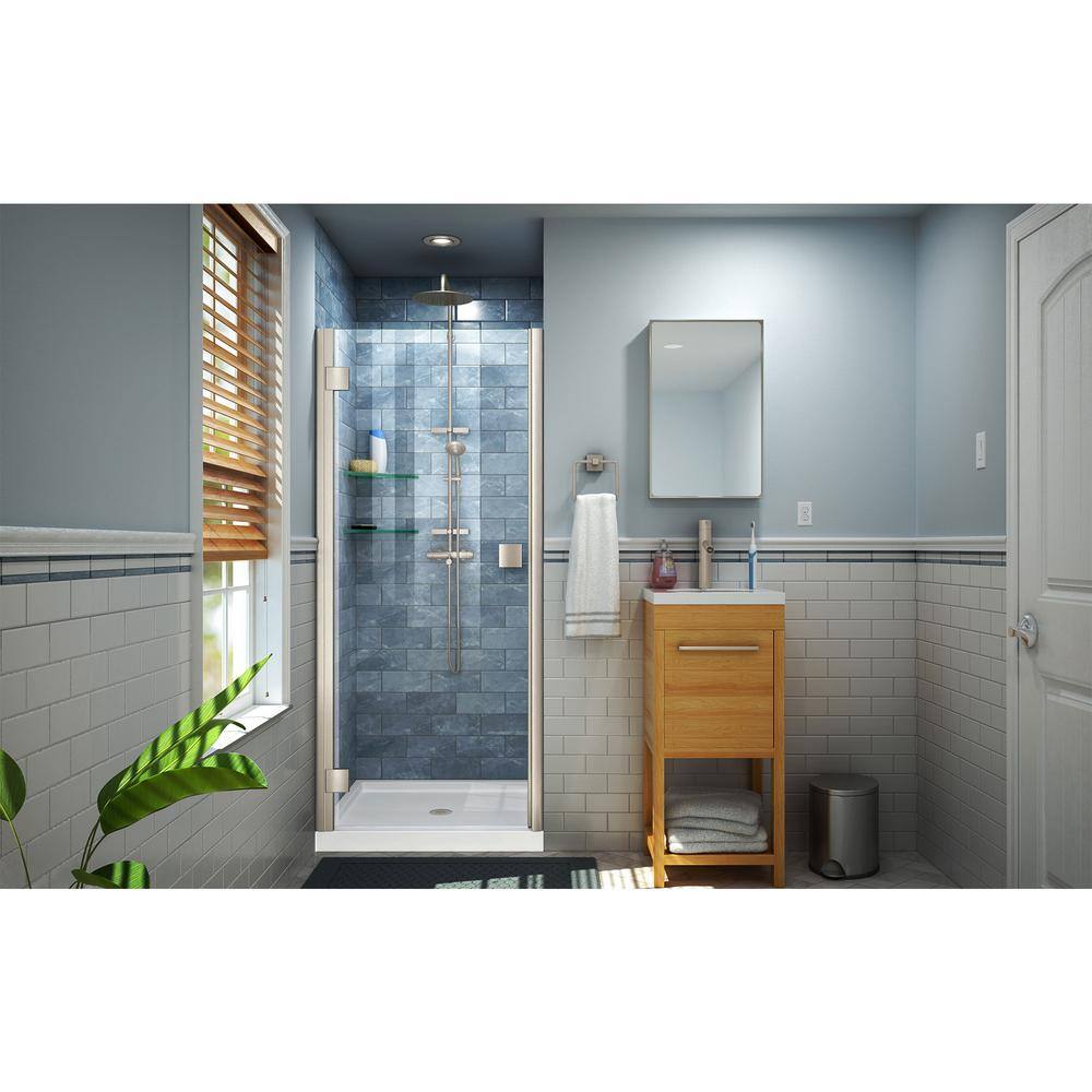 Lumen 42" x 74.75" Brushed Nickel Hinged Shower Enclosure with White Base