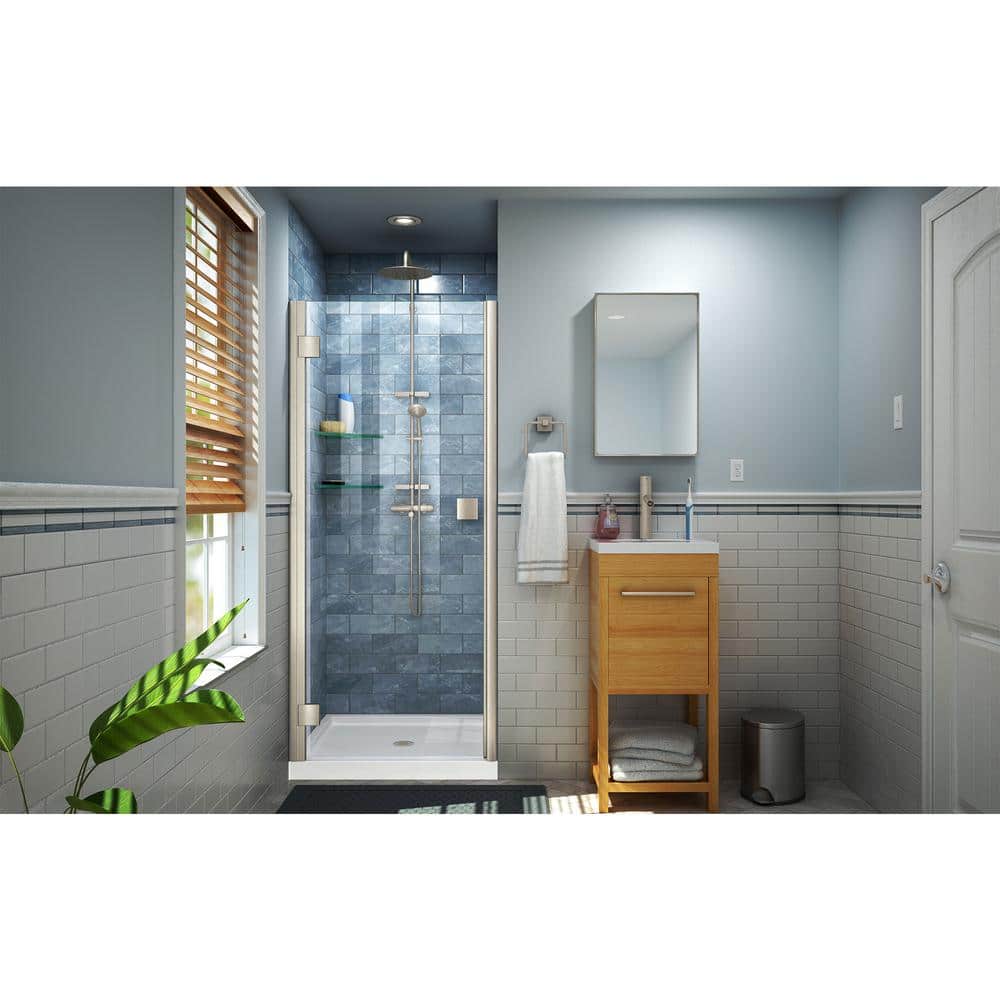Lumen 34-41" W x 72" H Frameless Clear Glass Shower Door in Brushed Nickel