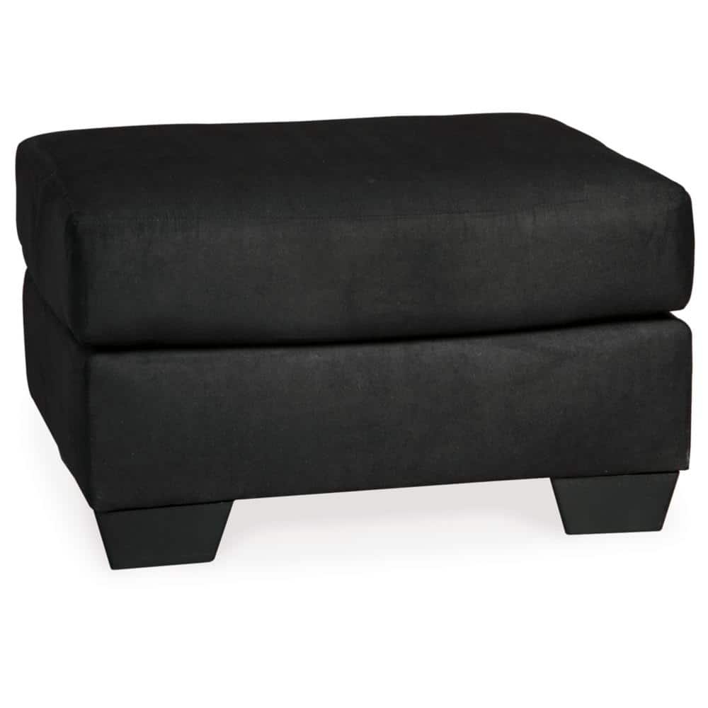 Black Microfiber Contemporary Ottoman with Faux Wood Feet