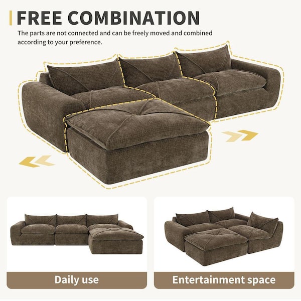 Nestfair 116 in. Chenille L-shaped Sectional Sofa in. Brown with