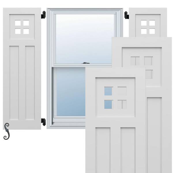 Ekena Millwork EnduraCore San Antonio Mission Style 15-in W x 27-in H Raised Panel Composite Shutters Pair in White