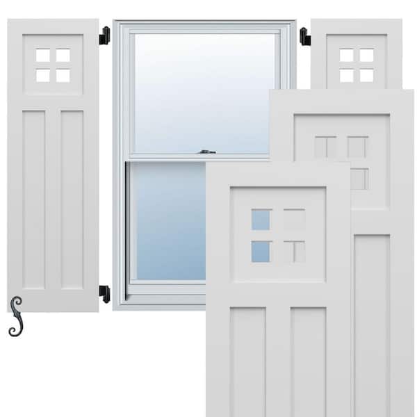Ekena Millwork EnduraCore San Antonio Mission Style 18-in W x 76-in H Raised Panel Composite Shutters Pair in White