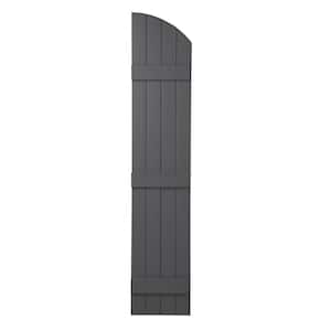 15 in. x 71 in. Polypropylene Plastic Arch Top Closed Board and Batten Shutters Pair in Gray
