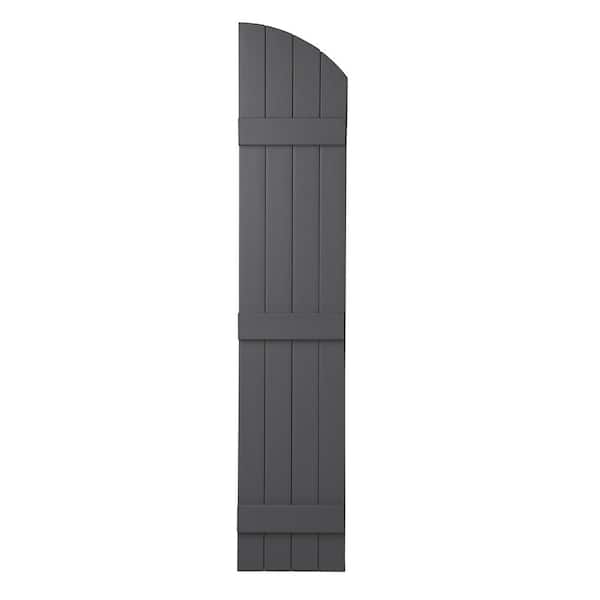 Ply Gem 15 in. x 73 in. Polypropylene Plastic Arch Top Closed Board and Batten Shutters Pair in Gray