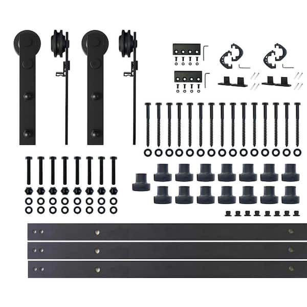 HOMACER 20 ft./240 in. Black Rustic Non-Bypass Sliding Barn Door Hardware Kit Straight Design Roller for Double Doors