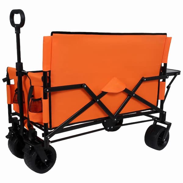 6.3 cu. ft. Steel Utility Wagon Garden Cart with Extended Height Wall, Open Side, Rear-Mounted Tabletop in Orange