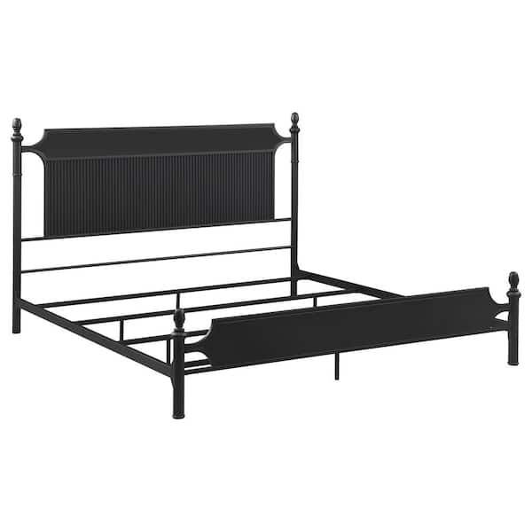 Cameron Black Powder Coated Metal Frame Easter King Panel Bed with Vertical Reeding on Headboard