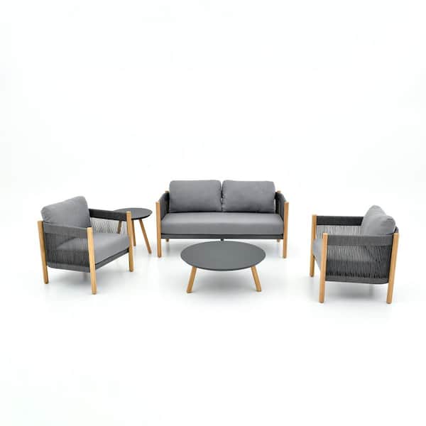 Dekka Gray 5-Piece Wood Outdoor Dining Set Chairs with Cushions