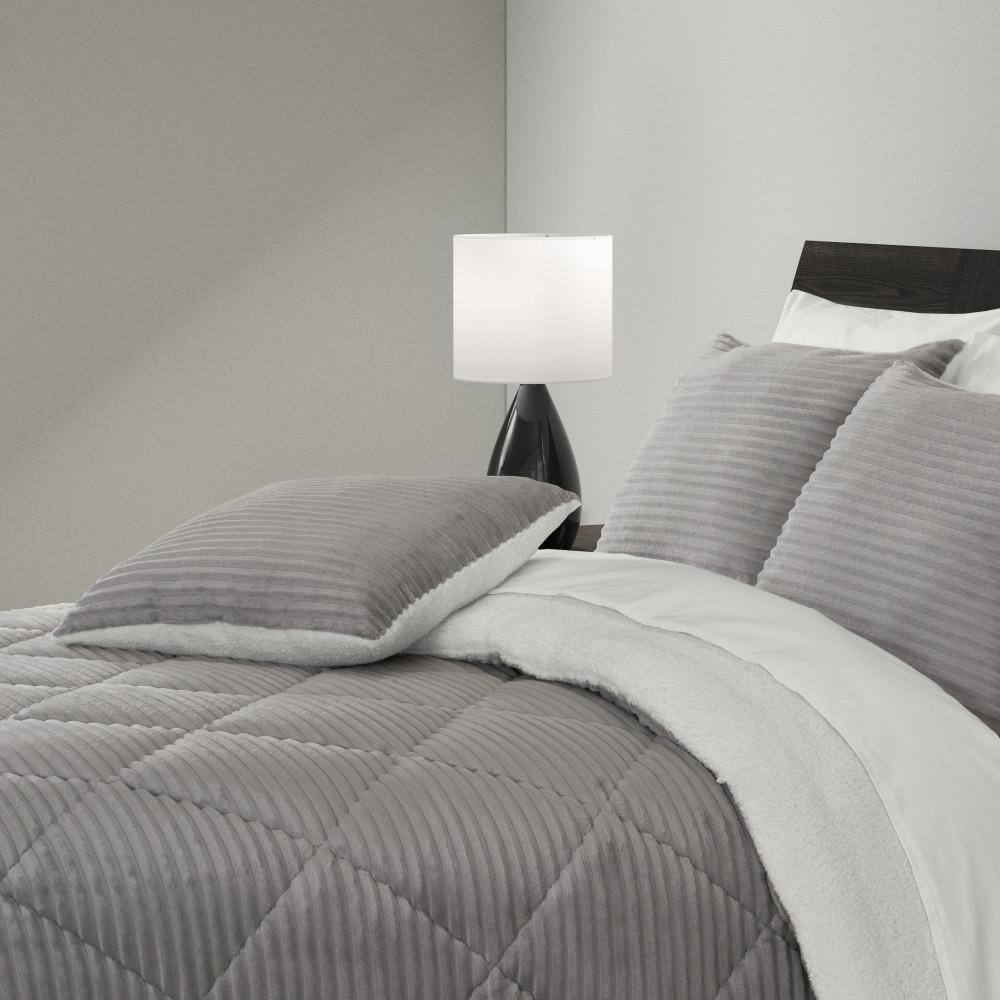 Emmett Light Gray Ribbed Fleece Square Throw Pillow