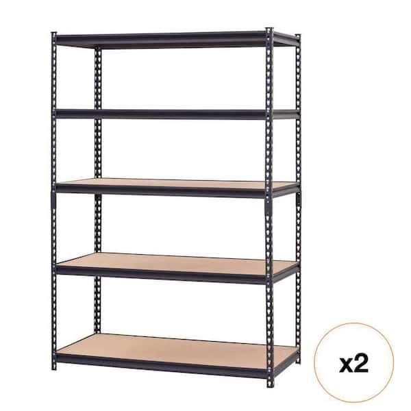 [2-Pack] 5-Shelf Heavy Duty Adjustable Metal Garage Storage Shelving Unit in Black (48 in. x 72 in. x 24 in.)