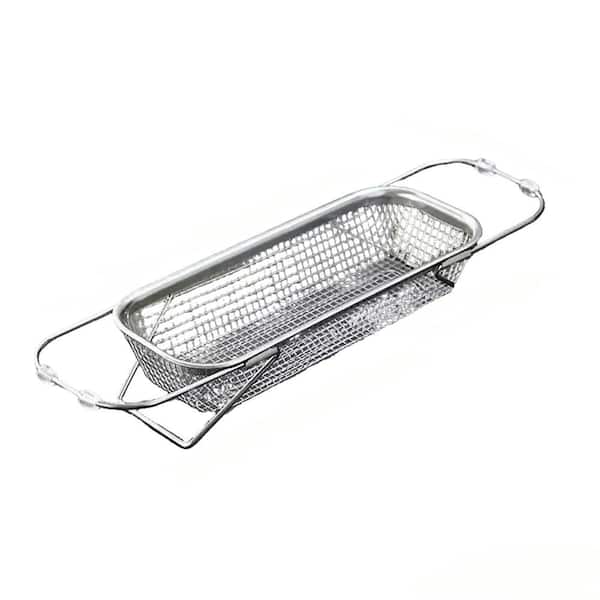 Expandable Stainless Steel Kitchen Sink Drain Basket Dish Rack - Adjustable Space-Saving Washing Rack in Silver