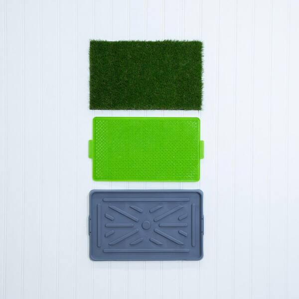 thumbnail interactive-video image 1 of Portable Dog Litter Box With 2 Artificial Grass Mats - Indoor Outdoor Potty Training Solution For Balcony & Bad Weather Days 1 of 2
