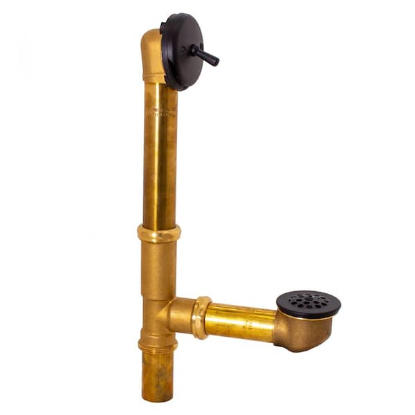 Westbrass 14 in. Bath Waste & Overflow Assembly with Trip Lever and Beehive Strainer Drain in Matte Black