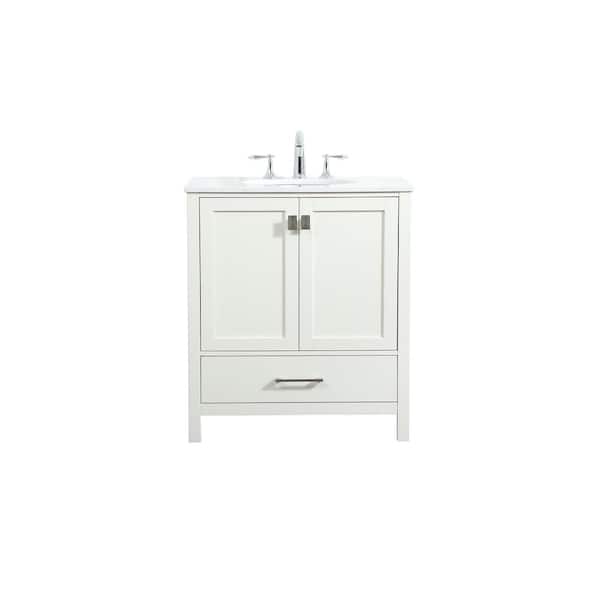 Unbranded Simply Living 30 in. W x 22 in. D x 34 in. H Bath Vanity in White with Calacatta White Engineered Marble Top