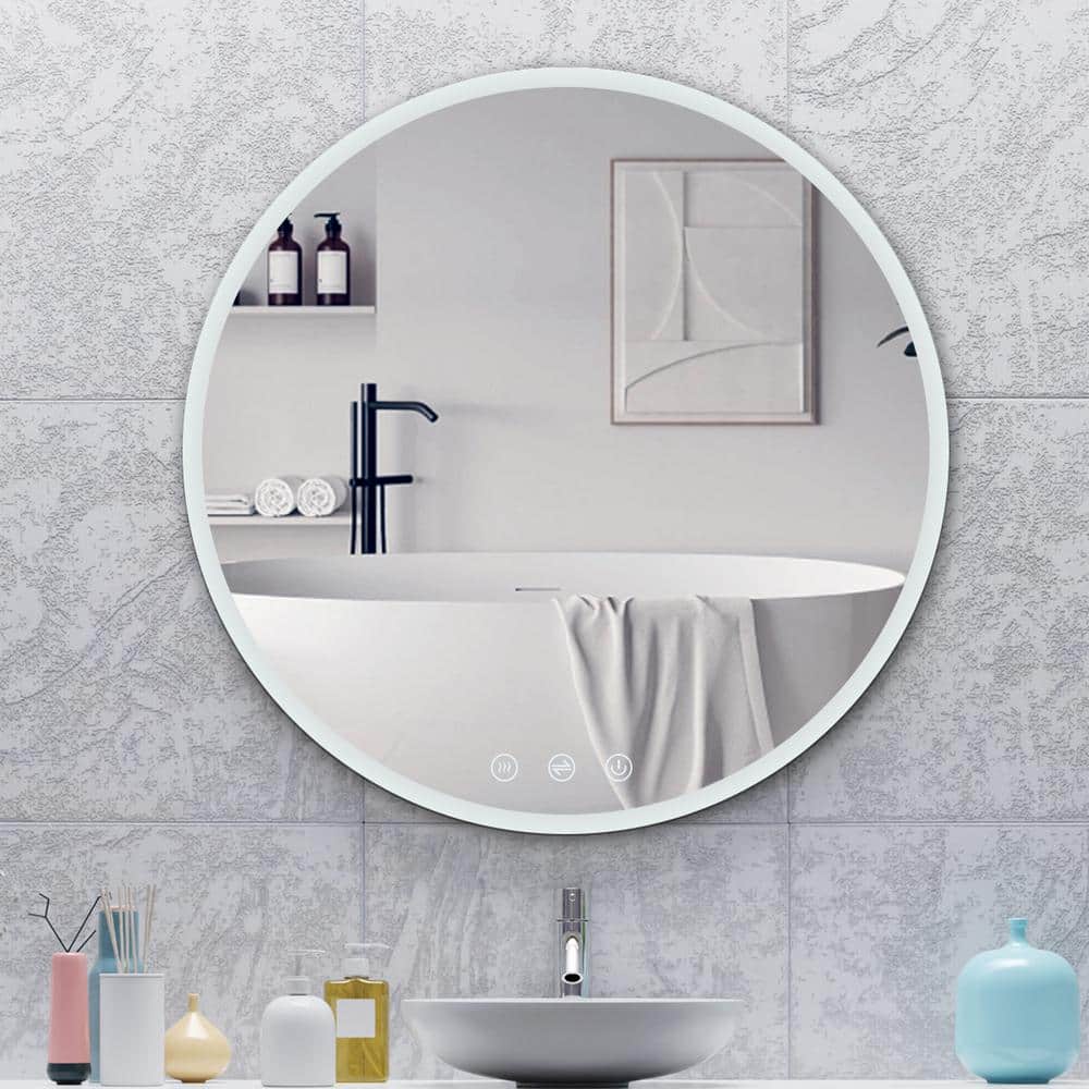 32 in. W x 32 in. H Round Frameless Wall Bathroom Vanity Mirror with LED Li