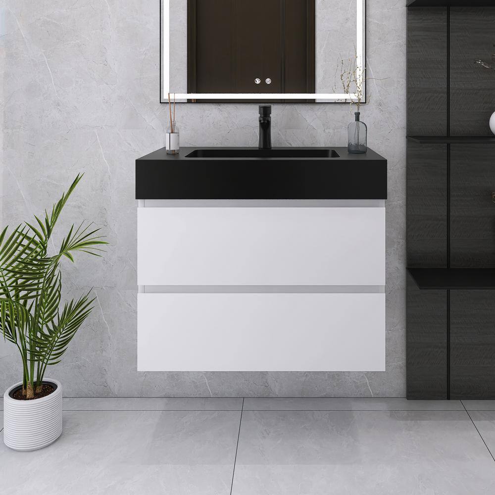 30 in. W x 18 in. D x 25 in. H Single Sink Wall Mounted Bath Vanity in Whit