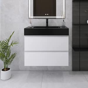 30 in. W x 18 in. D x 25 in. H Single Sink Wall Mounted Bath Vanity in White with Black Quartz Sand Top