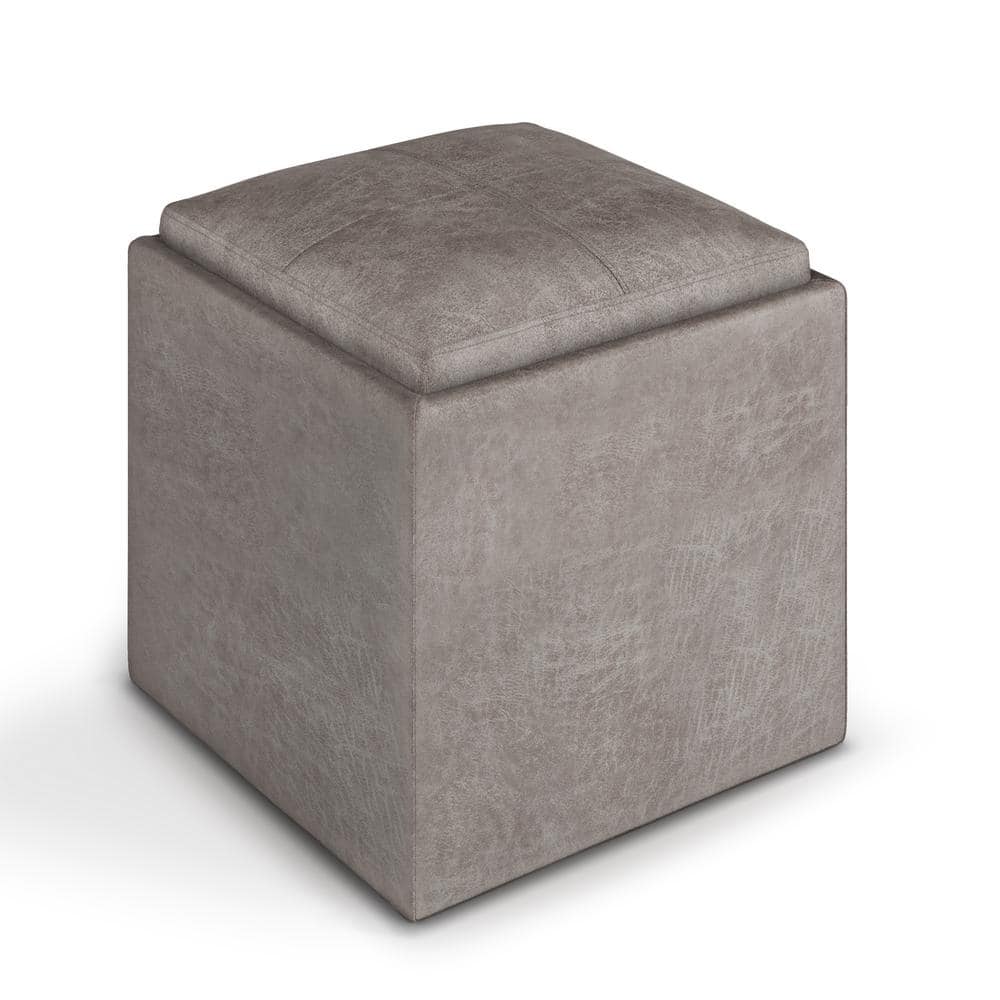 Rockwood Contemporary Square Cube Storage Ottoman in Distressed Grey