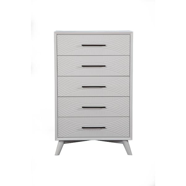 White 5 drawer 34 in. Dresser with Mirror