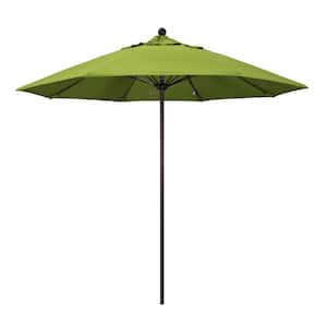9 ft. Bronze Aluminum Commercial Market Patio Umbrella with Fiberglass Ribs and Push Lift in Macaw Sunbrella
