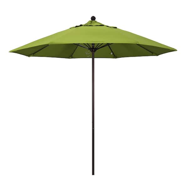 California Umbrella 9 ft. Bronze Aluminum Commercial Market Patio Umbrella with Fiberglass Ribs and Push Lift in Macaw Sunbrella